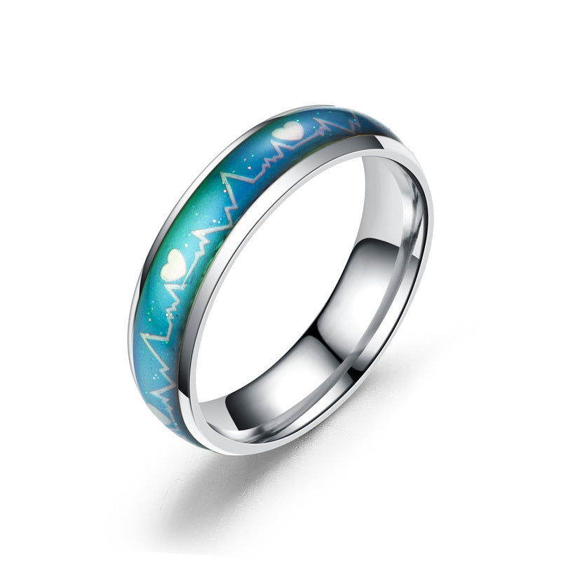 Men's Titanium Steel Ecg Couple Stainless Temperature Change Ring