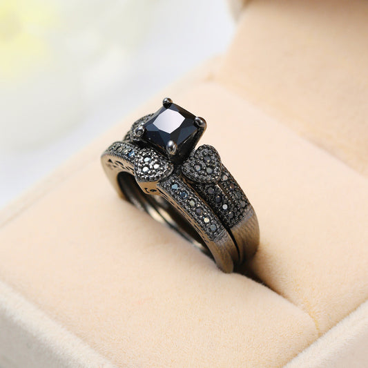 Women's Couple Ornament Creative Black Gold Zircon Rings