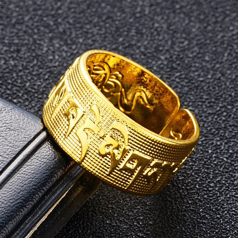 Men's Words Proverb Heart Sutra Open Imitation Gold Brass Thumb Vietnam Ring