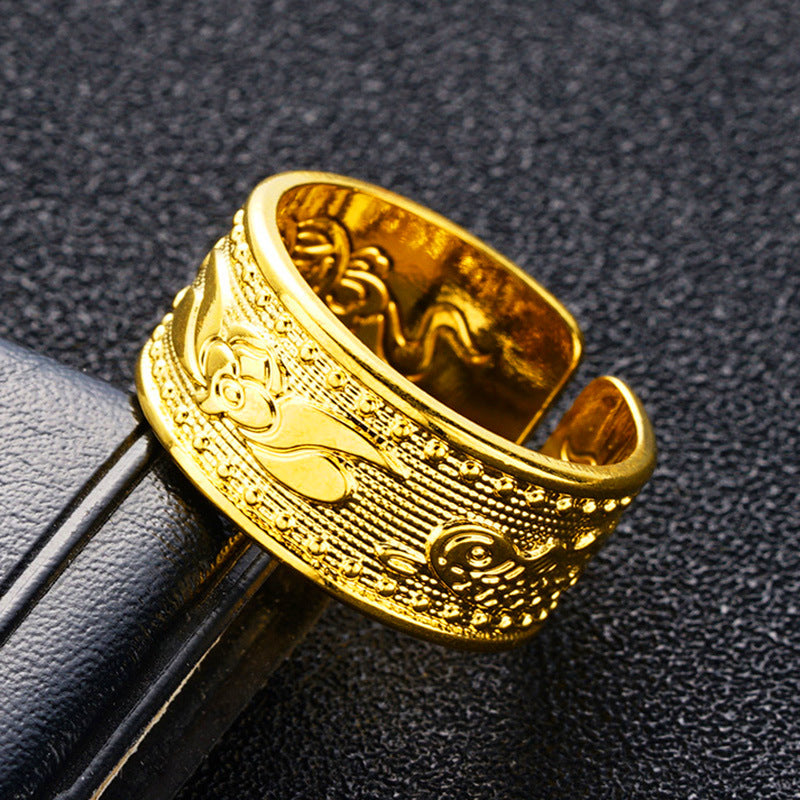Men's Words Proverb Heart Sutra Open Imitation Gold Brass Thumb Vietnam Ring