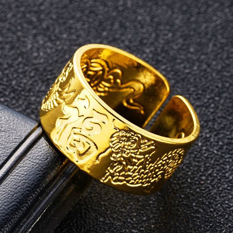 Men's Words Proverb Heart Sutra Open Imitation Gold Brass Thumb Vietnam Ring