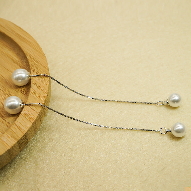Women's Sterling Sier Big Small Balls Two Sides Pearl For Simple Ear Line
