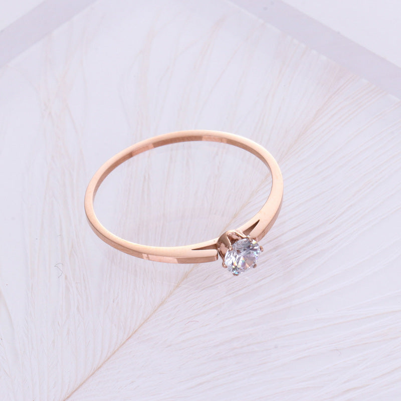 Rose Gold Six Rhinestones Little Finger Rings