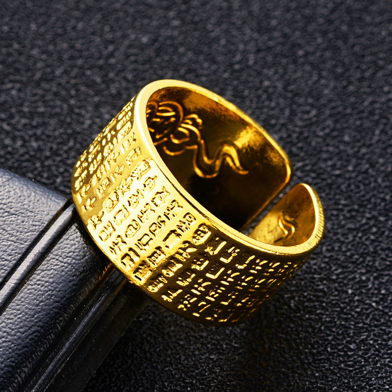 Men's Words Proverb Heart Sutra Open Imitation Gold Brass Thumb Vietnam Ring