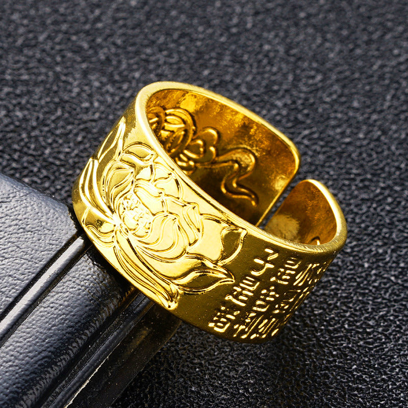 Men's Words Proverb Heart Sutra Open Imitation Gold Brass Thumb Vietnam Ring