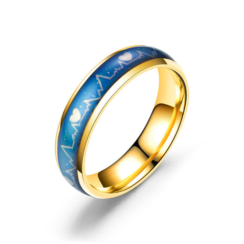 Men's Titanium Steel Ecg Couple Stainless Temperature Change Ring