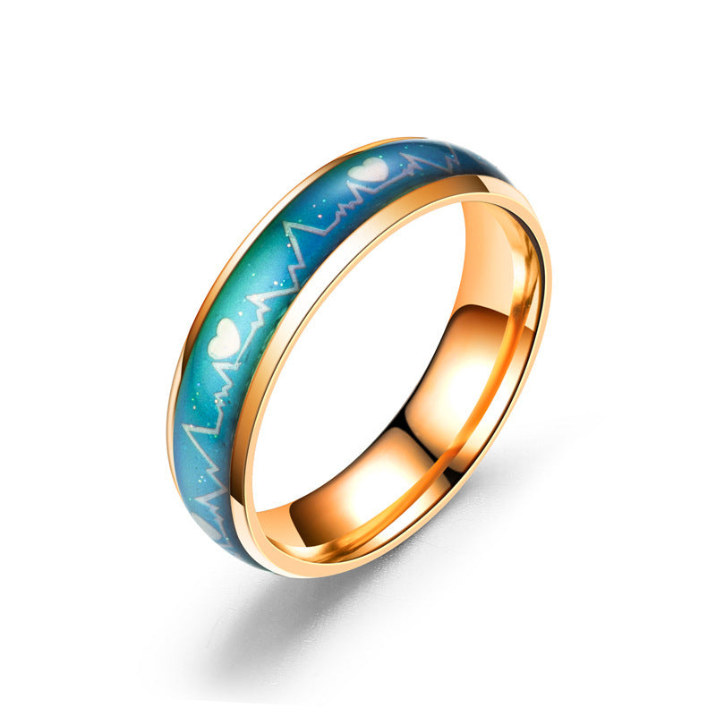 Men's Titanium Steel Ecg Couple Stainless Temperature Change Ring