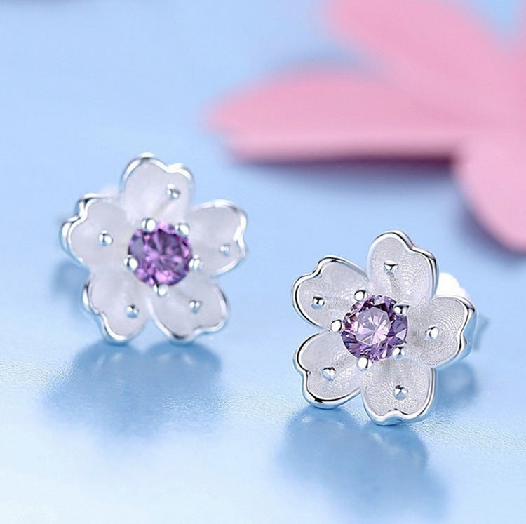 Women's Petals Artistic Cherry Blossom Ear Fresh Stud Earrings