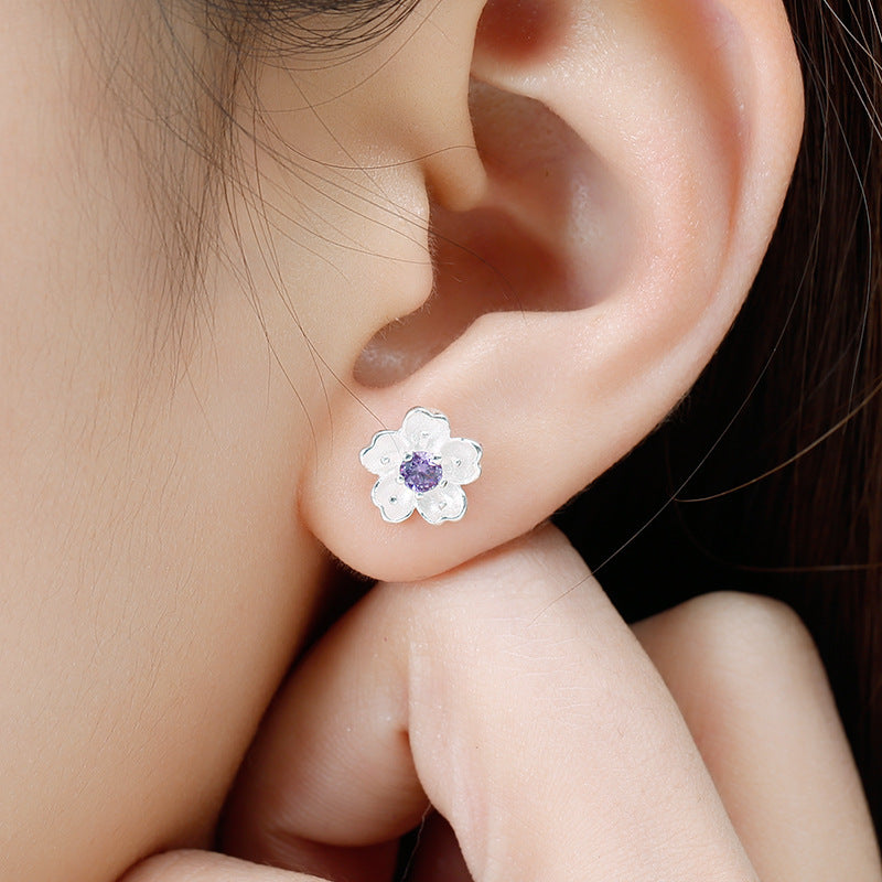 Women's Petals Artistic Cherry Blossom Ear Fresh Stud Earrings