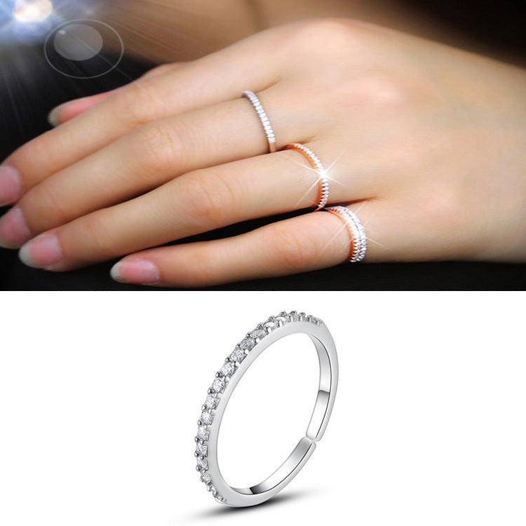 Women's Rose Gold Single Row Diamond Simple Rings