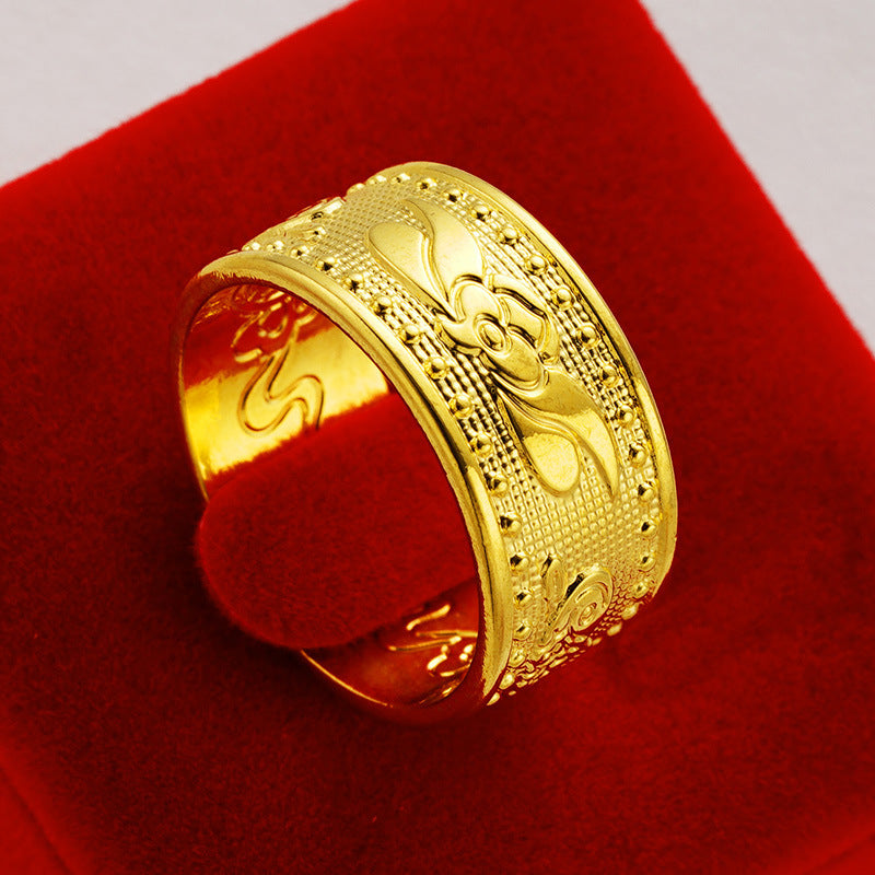 Men's Words Proverb Heart Sutra Open Imitation Gold Brass Thumb Vietnam Ring