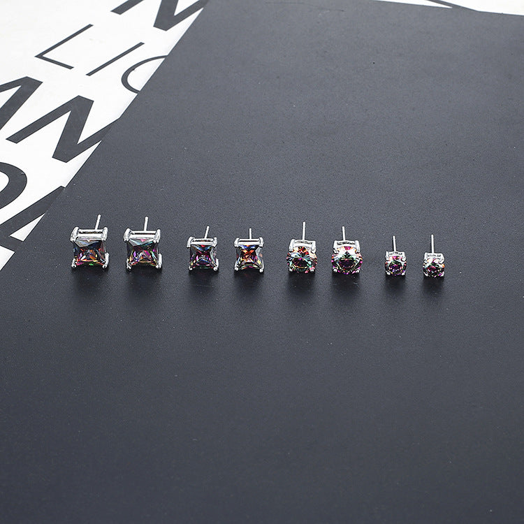 Slouchy Small Zircon Colorful Korean Fashion Stud Earrings