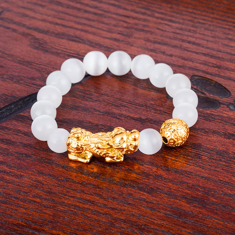 Men's & Women's Agate Couple Six Words Mantra Alluvial Gold Gilt Beaded Bracelet