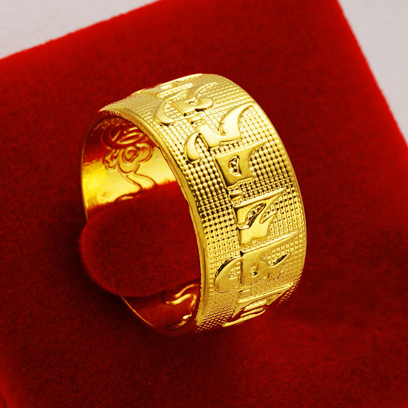 Men's Words Proverb Heart Sutra Open Imitation Gold Brass Thumb Vietnam Ring