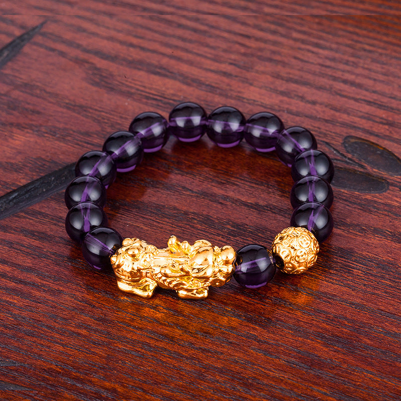 Men's & Women's Agate Couple Six Words Mantra Alluvial Gold Gilt Beaded Bracelet