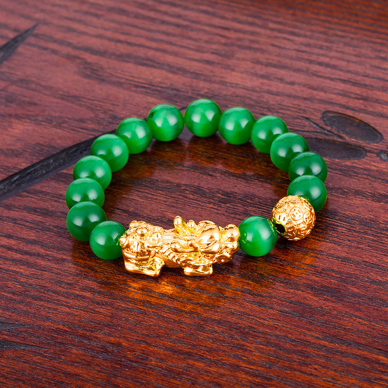Men's & Women's Agate Couple Six Words Mantra Alluvial Gold Gilt Beaded Bracelet
