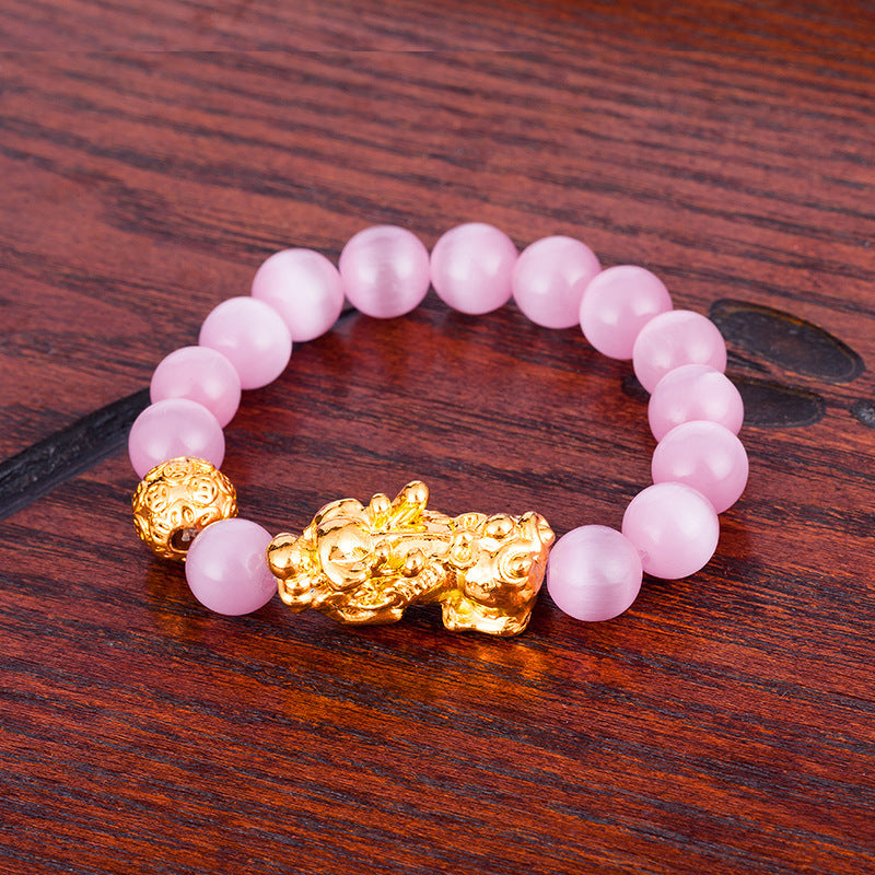 Men's & Women's Agate Couple Six Words Mantra Alluvial Gold Gilt Beaded Bracelet