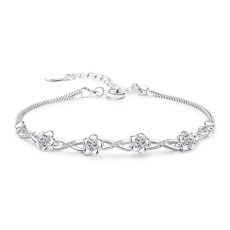 Version Peach Blossom Source Sier-plated Retro Plum Bracelet