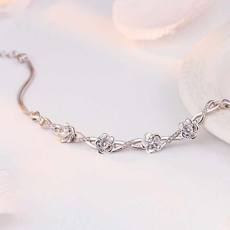 Version Peach Blossom Source Sier-plated Retro Plum Bracelet
