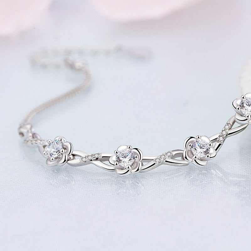 Version Peach Blossom Source Sier-plated Retro Plum Bracelet