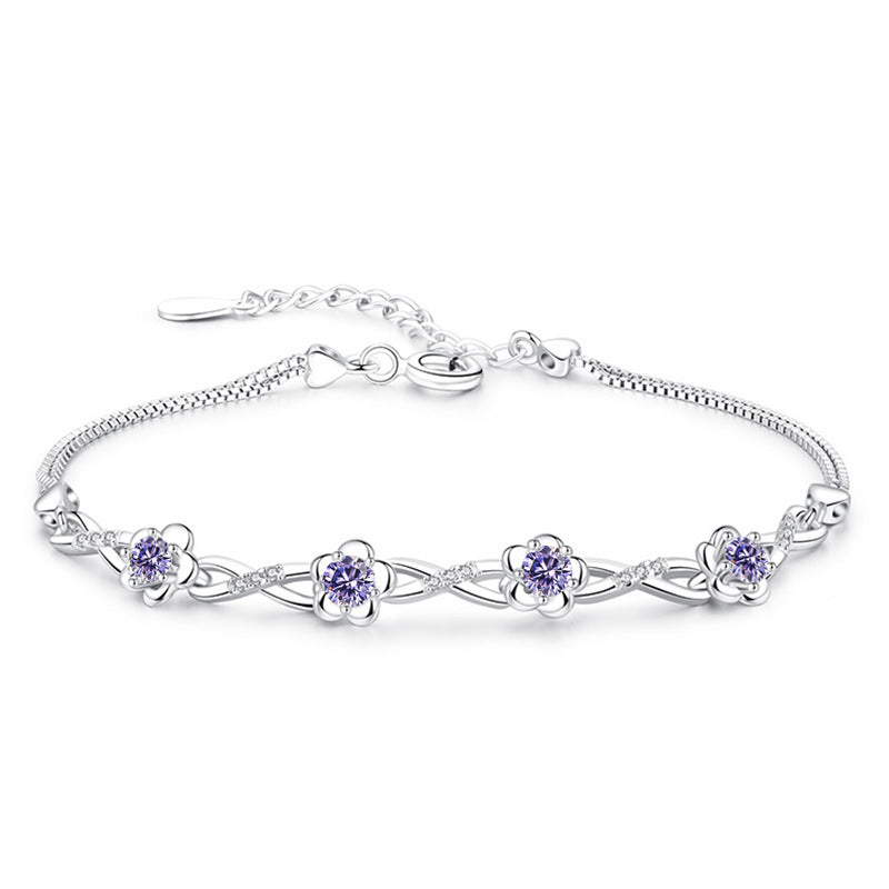 Version Peach Blossom Source Sier-plated Retro Plum Bracelet