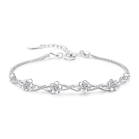 Version Peach Blossom Source Sier-plated Retro Plum Bracelet