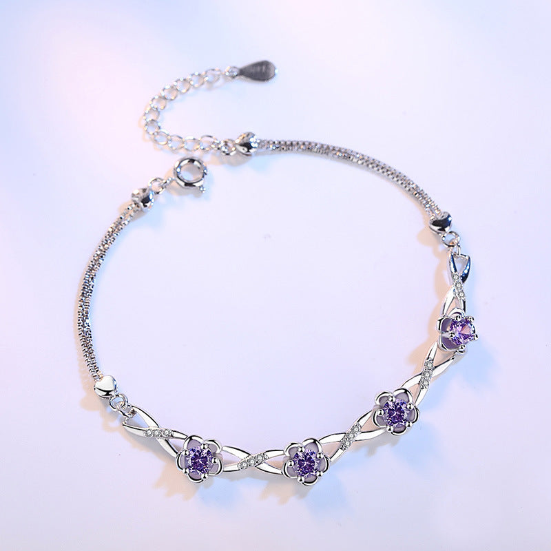 Version Peach Blossom Source Sier-plated Retro Plum Bracelet