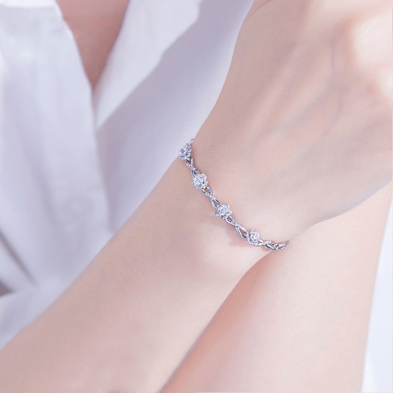Version Peach Blossom Source Sier-plated Retro Plum Bracelet