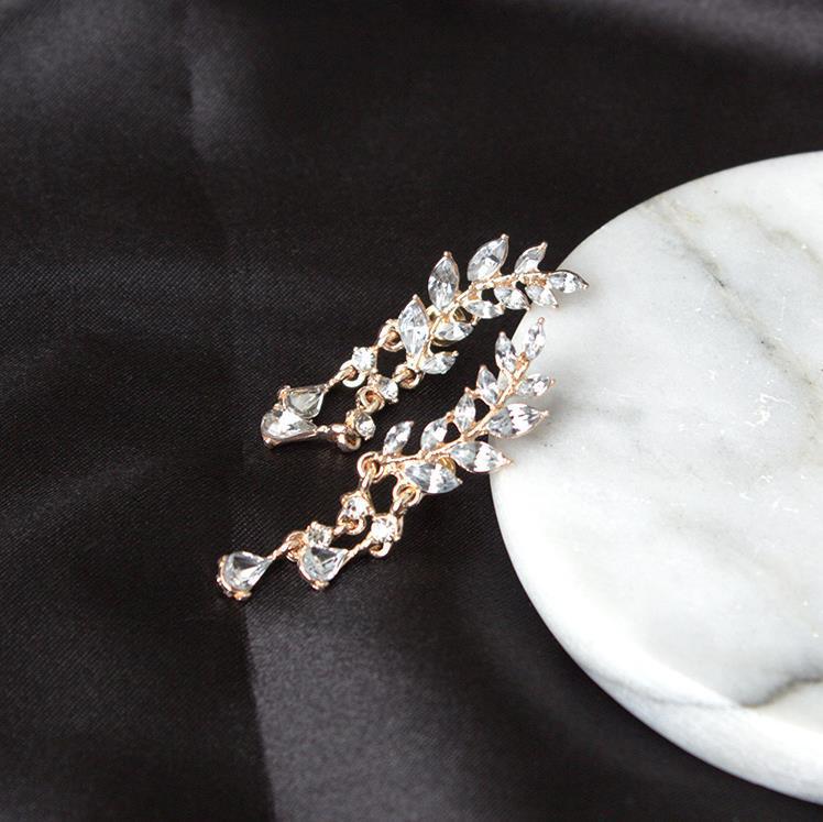 Korean Style Sweet Rhinestone Popular Leaves Tassel Earrings