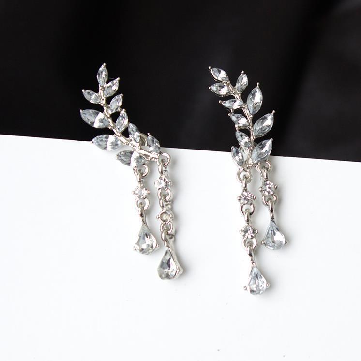 Korean Style Sweet Rhinestone Popular Leaves Tassel Earrings