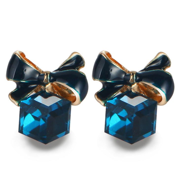 Women's Fashion Ornament Bowknot Crystal Cube For Rings