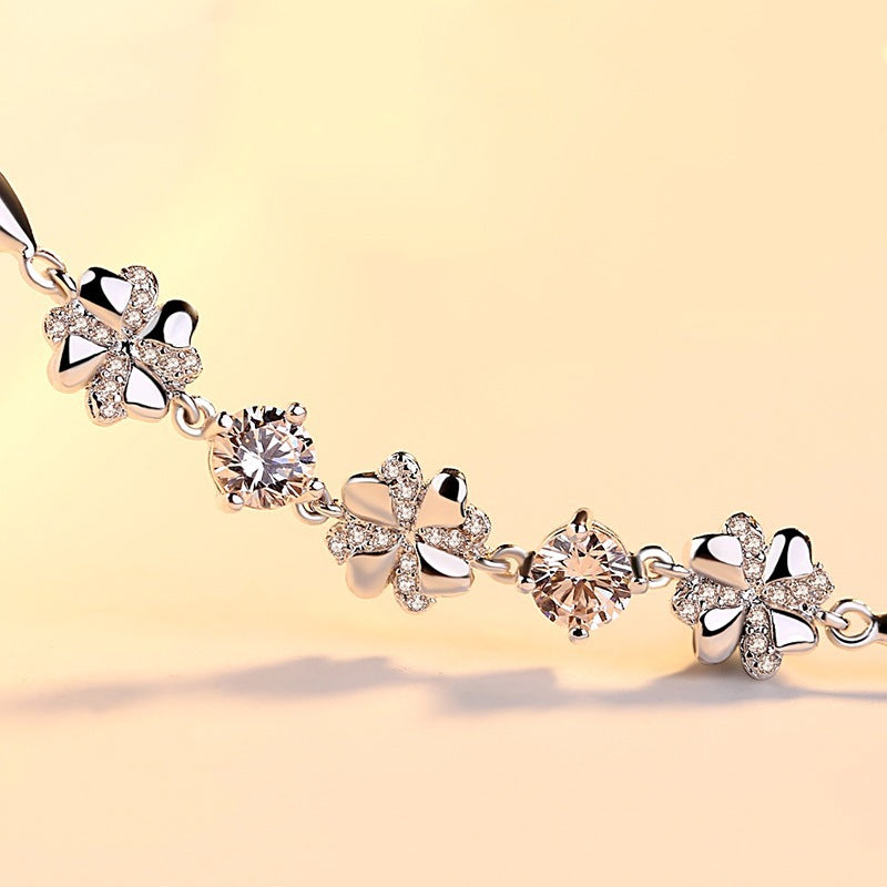 Clover Diamond White Copper Sier Plated Bracelets