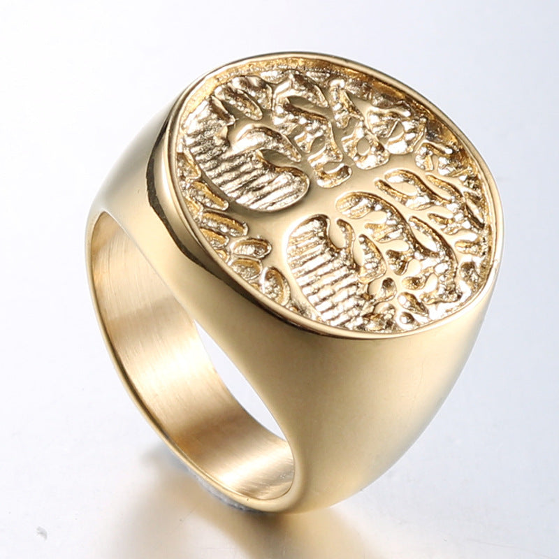 Men's Golden Tree Of Life Titanium Steel Personality Rings