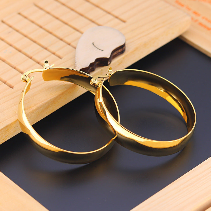Stylish Simple Personality High Profile Large Female Titanium Steel Wide Earrings