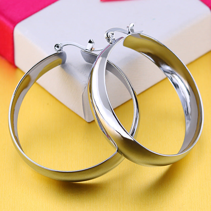 Stylish Simple Personality High Profile Large Female Titanium Steel Wide Earrings