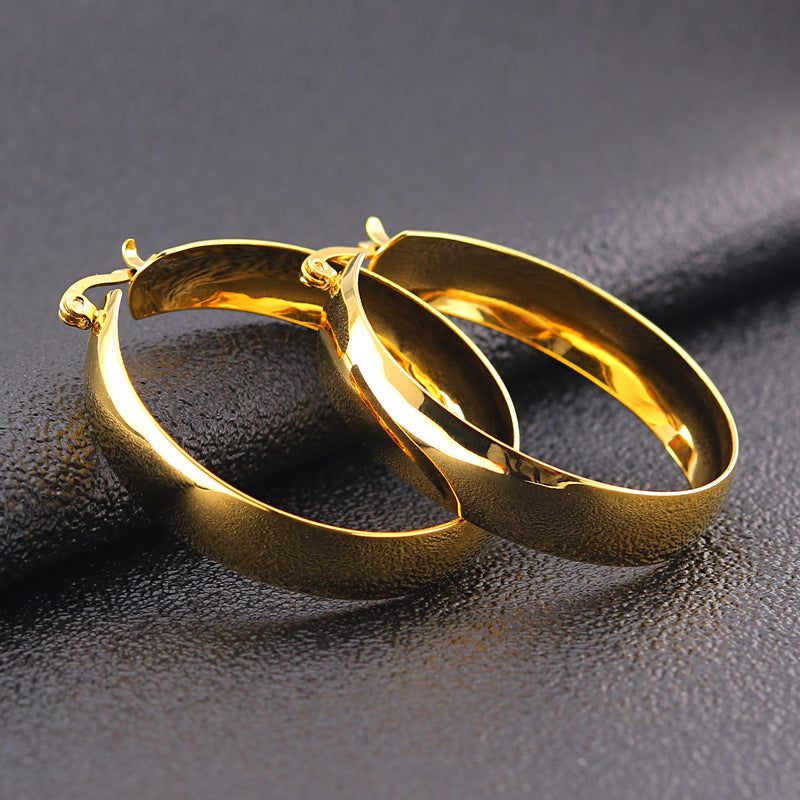 Stylish Simple Personality High Profile Large Female Titanium Steel Wide Earrings