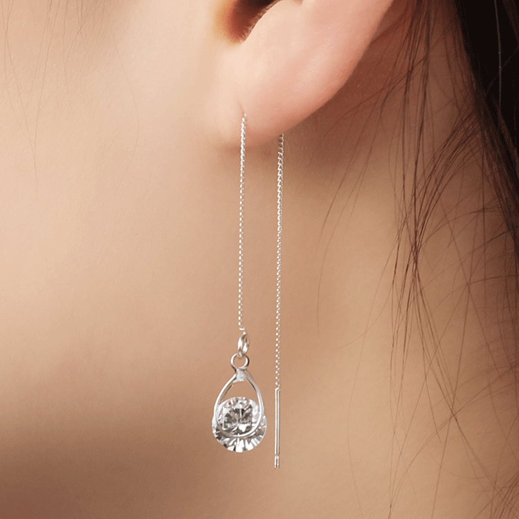 Women's Zircon Water Drops Tassel Asymmetric Long Ear Line
