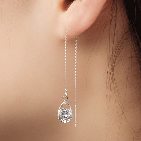 Women's Zircon Water Drops Tassel Asymmetric Long Ear Line