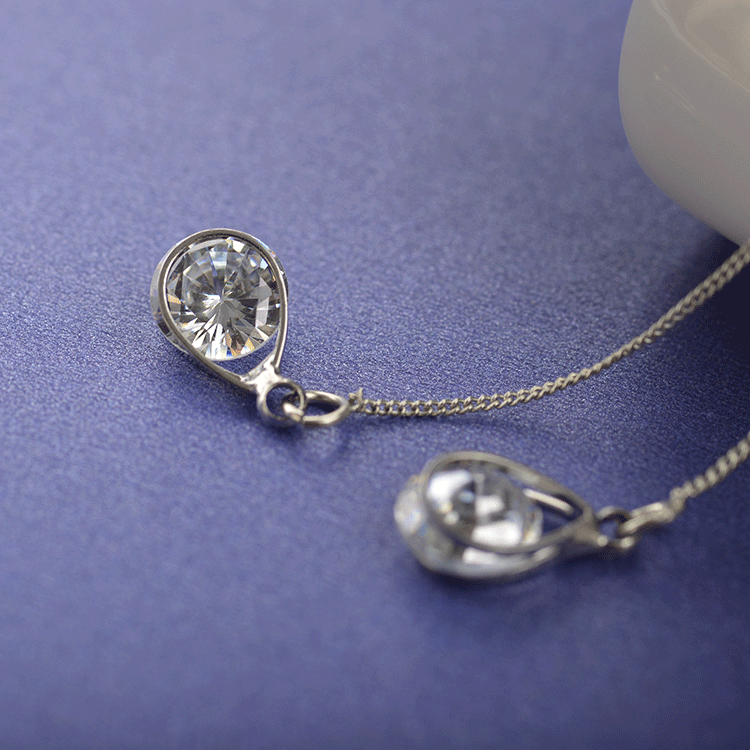 Women's Zircon Water Drops Tassel Asymmetric Long Ear Line
