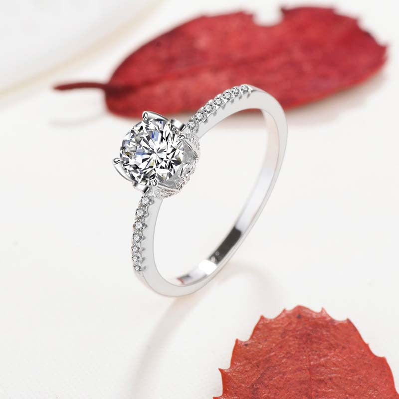 Women's Edge Single Diamond Simulation Crown White Gold Ring
