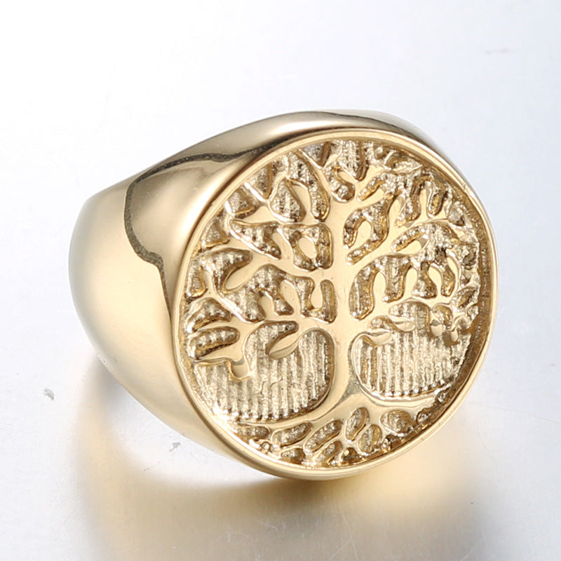 Men's Golden Tree Of Life Titanium Steel Personality Rings