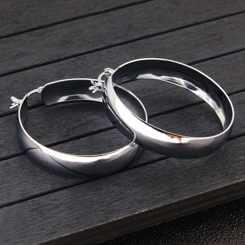 Stylish Simple Personality High Profile Large Female Titanium Steel Wide Earrings