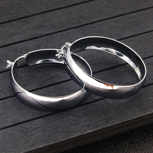 Stylish Simple Personality High Profile Large Female Titanium Steel Wide Earrings