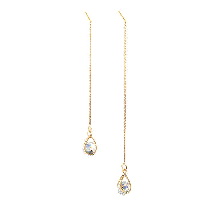 Women's Zircon Water Drops Tassel Asymmetric Long Ear Line