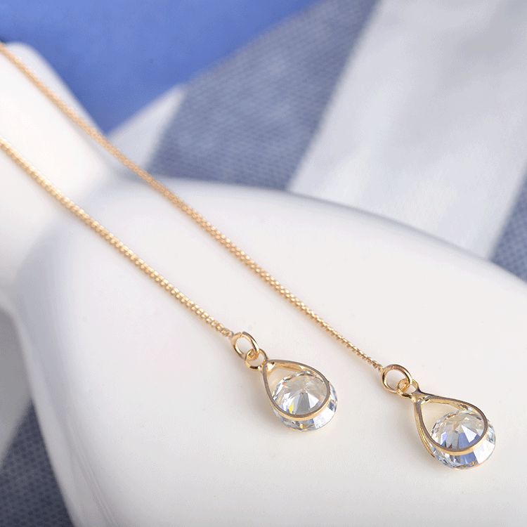 Women's Zircon Water Drops Tassel Asymmetric Long Ear Line