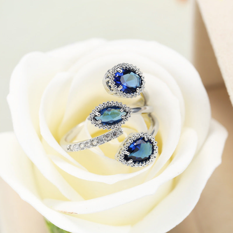 Women's Ornament Korean Style Fashion Water Drop Sapphire Blue Rings