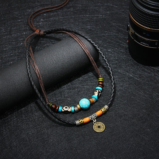 Men's Turquoise Personality Vintage Coins Simple Ornament Necklaces