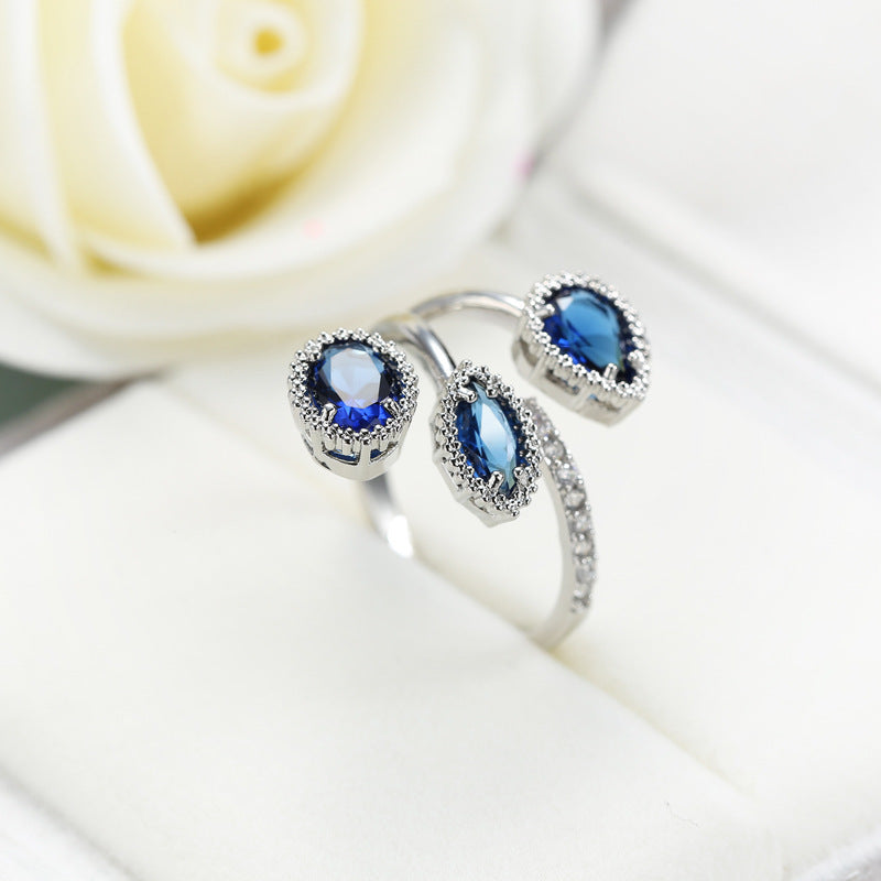 Women's Ornament Korean Style Fashion Water Drop Sapphire Blue Rings