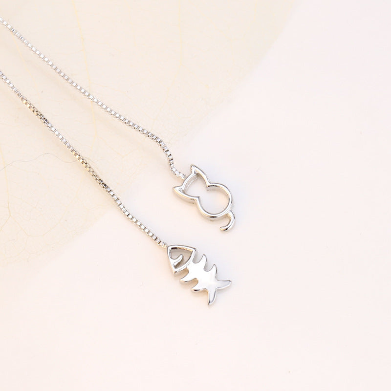 Sterling Sier Fashion Cat Fish Long Fringe Cute Personality Kitten Ear Line