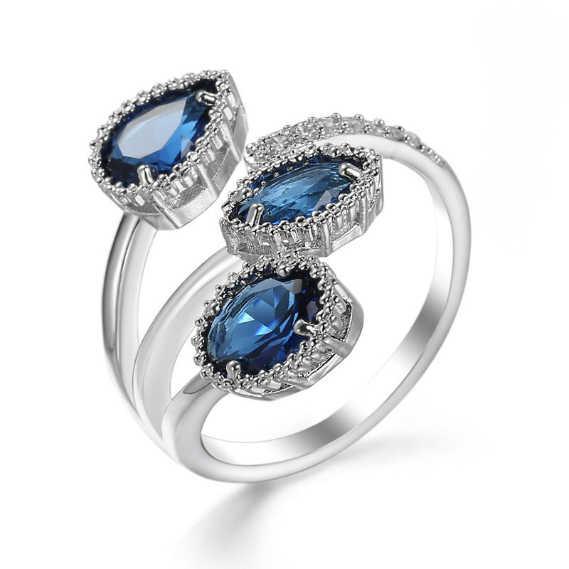 Women's Ornament Korean Style Fashion Water Drop Sapphire Blue Rings